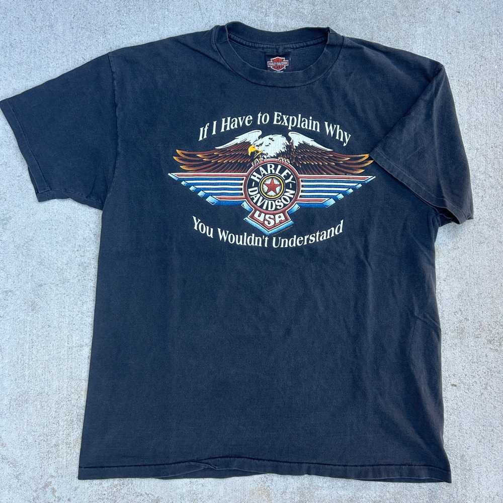 Harley Davidson T Shirt XL Black Vintage 1995 Sturgis Rally Eagle "Explain Why"